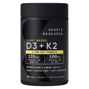 D3 + K2 Plant-Based – Sports Research (160 veggie softgels)