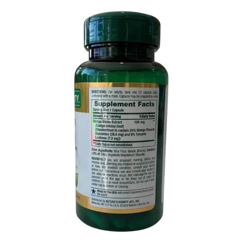 Ginkgo Biloba Standardized Extract 120 mg supports healty 100 capsules - Image 3