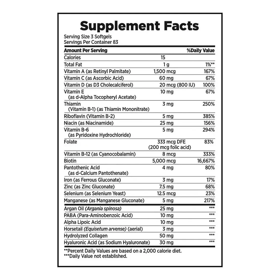 HAIR, SKIN & NAILS SOFTGELS EXTRA STRENGHT 5000mcg Biotin(250 liquid softgels) - Image 3